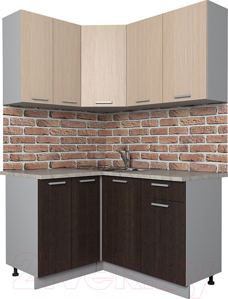 Изображение товара Кухонный гарнитур Интерлиния Мила Лайт 1.2x1.4 (дуб молочный/дуб венге/опал светлый)