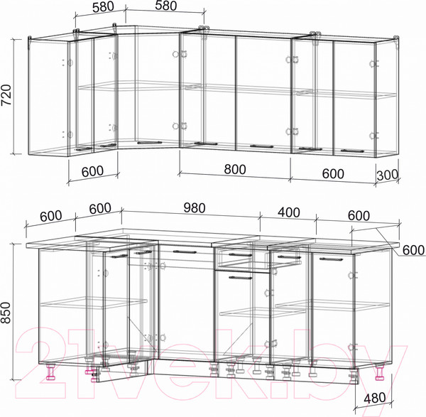 Изображение товара Кухонный гарнитур Интерлиния Мила Лайт 1.2x2.0 (дуб золотой/бетон/дуб бунратти)