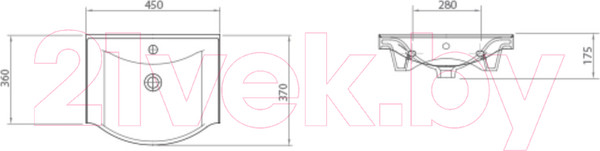 Изображение товара Тумба с умывальником Гамма 21оФ8/1-У45 45 Базик-7045 (улыбка)