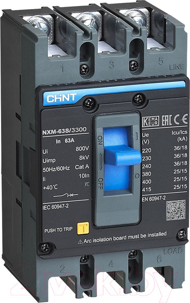 Изображение товара Выключатель автоматический Chint NXM-63S/3P 10A 25кА (R) / 205882