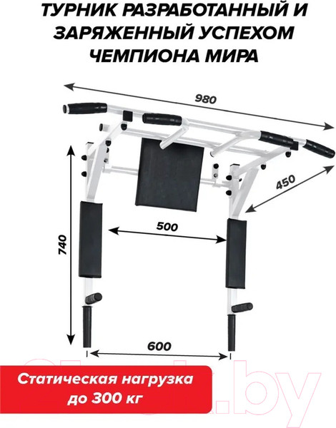 Изображение товара Турник-брусья Absolute Champion Центрл Спорт 3в1 / АЧ 9239 (белый, черные ручки)