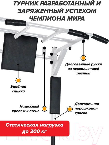 Изображение товара Турник-брусья Absolute Champion Центрл Спорт 3в1 / АЧ 9239 (белый, черные ручки)