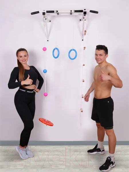 Изображение товара Турник Absolute Champion Оптимист / АЧ 10045 (тарзанка, лестница, кольца, черный, черные ручки)