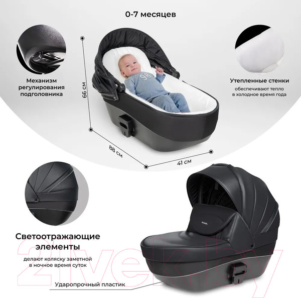 Изображение товара Детская универсальная коляска Farfello Molly Trio 3 в 1 (Total Black)