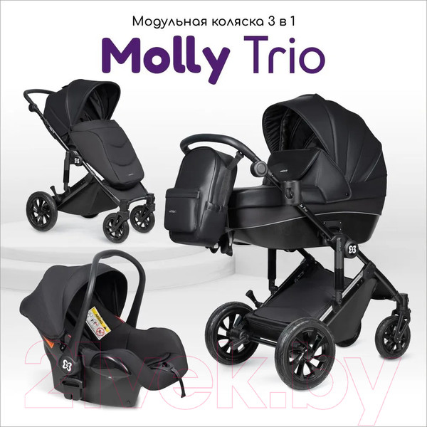 Изображение товара Детская универсальная коляска Farfello Molly Trio 3 в 1 (Total Black)