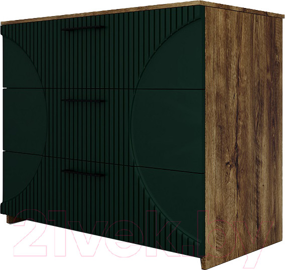 Изображение товара Комод Мебель-КМК 3Я Монтале КМК 0966.17 (дуб канзас/SAT 22 Зеленый мат)