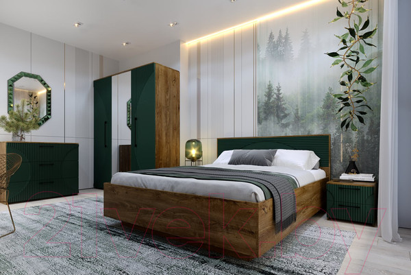 Изображение товара Комод Мебель-КМК 3Я Монтале КМК 0966.17 (дуб канзас/SAT 22 Зеленый мат)