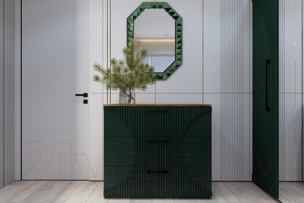 Изображение товара Комод Мебель-КМК 3Я Монтале КМК 0966.17 (дуб канзас/SAT 22 Зеленый мат)