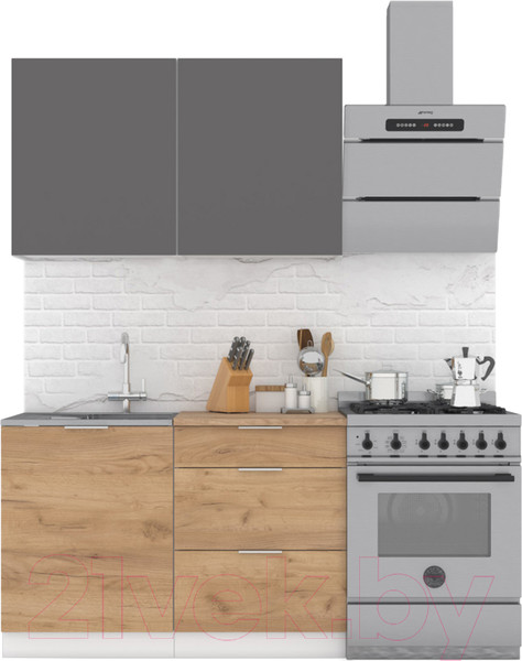 Изображение товара Кухонный гарнитур Интермебель Микс Топ-1 1.2м (графит серый/дуб крафт золотой/дуб вотан)