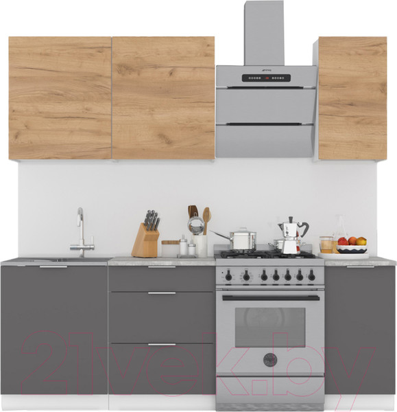 Изображение товара Кухонный гарнитур Интермебель Микс Топ-2 1.6м (дуб крафт золотой/графит серый/дуб вотан)