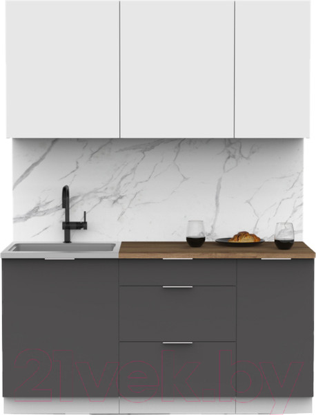 Изображение товара Кухонный гарнитур Интермебель Микс Топ-2 1.6м (белый премиум/графит серый/дуб вотан)