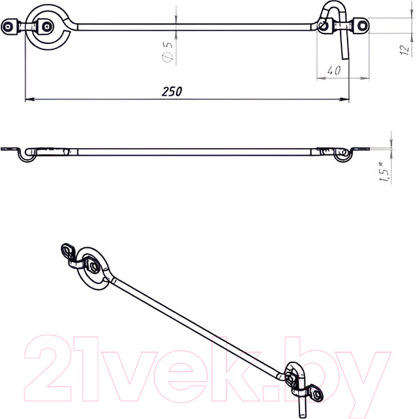 Изображение товара Крючок дверной Металлист Ветровой КР-250 (10шт, цинк)