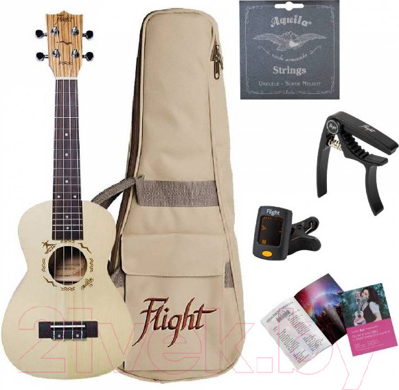 Изображение товара Укулеле Flight DUC325 SP/ZEB dPACK 1 + комплект аксессуаров