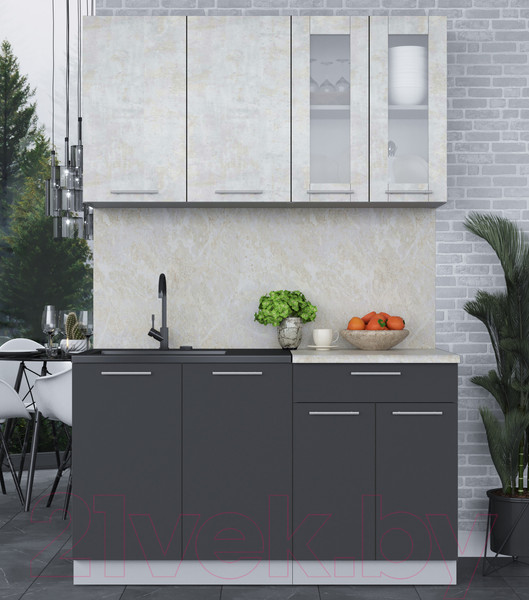 Изображение товара Кухонный гарнитур Интерлиния Мила 14 (бетон лайт/антрацит/опал светлый)