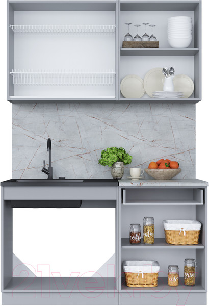 Изображение товара Кухонный гарнитур Интерлиния Мила 14 (бетон лайт/антрацит/опал светлый)