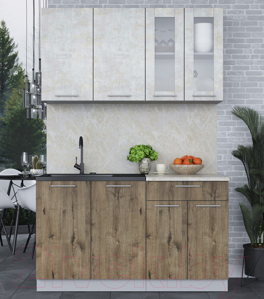 Изображение товара Кухонный гарнитур Интерлиния Мила 14 (бетон лайт/дуб веллингтон/опал светлый)