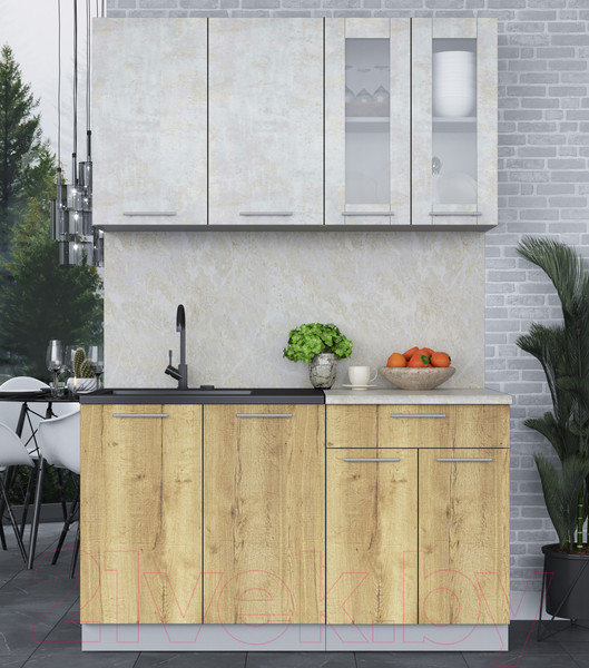 Изображение товара Кухонный гарнитур Интерлиния Мила 14 (бетон лайт/дуб золотой/опал светлый)