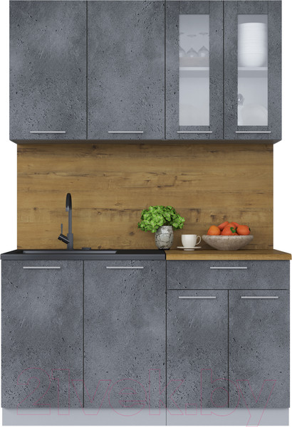 Изображение товара Кухонный гарнитур Интерлиния Мила 14 (бетон потленд/бетон портленд/дуб бунратти)