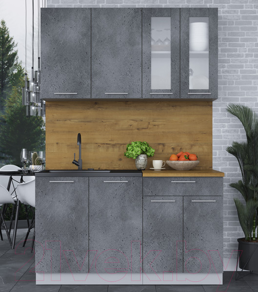 Изображение товара Кухонный гарнитур Интерлиния Мила 14 (бетон потленд/бетон портленд/дуб бунратти)