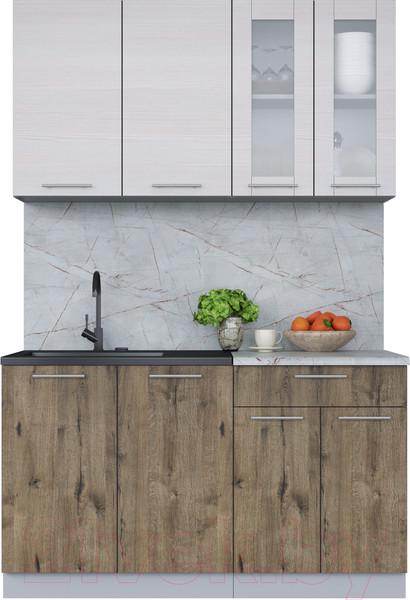 Изображение товара Кухонный гарнитур Интерлиния Мила 14 (вудлайн кремовый/дуб веллингтон/серый каспий)