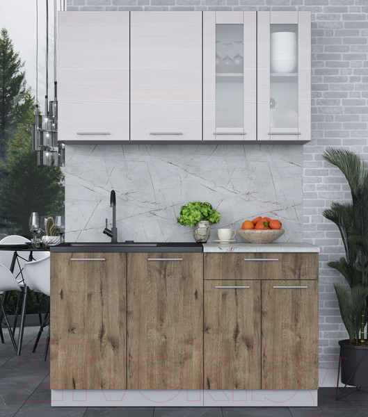 Изображение товара Кухонный гарнитур Интерлиния Мила 14 (вудлайн кремовый/дуб веллингтон/серый каспий)