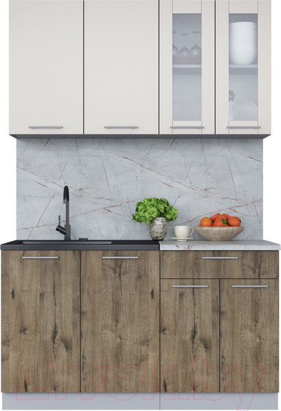 Изображение товара Кухонный гарнитур Интерлиния Мила 14 (персидский жемчуг/дуб веллингтон/серый каспий)