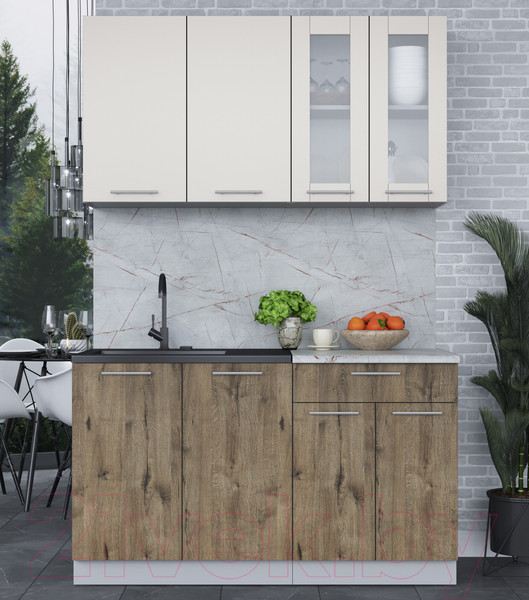 Изображение товара Кухонный гарнитур Интерлиния Мила 14 (персидский жемчуг/дуб веллингтон/серый каспий)