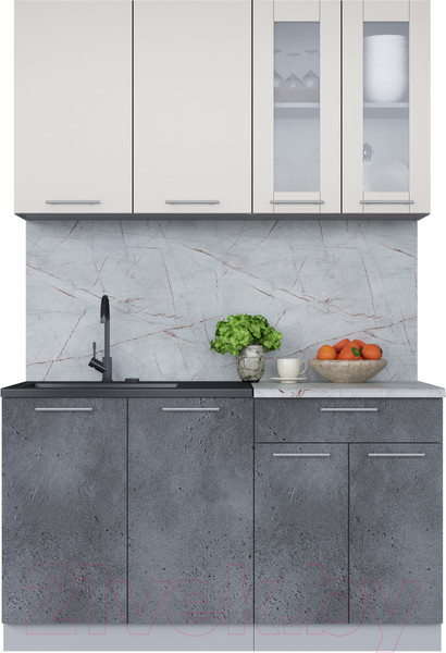 Изображение товара Кухонный гарнитур Интерлиния Мила 14 (персидский жемчуг/бетон портленд/серый каспий)