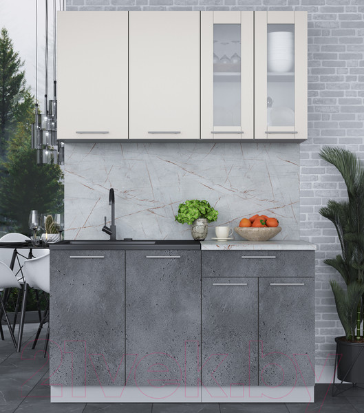 Изображение товара Кухонный гарнитур Интерлиния Мила 14 (персидский жемчуг/бетон портленд/серый каспий)