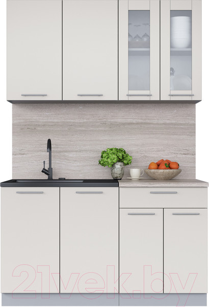 Изображение товара Кухонный гарнитур Интерлиния Мила 14 (персидский жемчуг/персидский жемчуг/травертин серый)