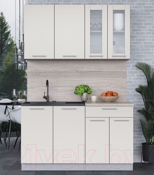 Изображение товара Кухонный гарнитур Интерлиния Мила 14 (персидский жемчуг/персидский жемчуг/травертин серый)