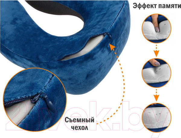 Изображение товара Подушка на шею Arizone С эффектом памяти + маска для сна и чехол 28-200003 (синий)