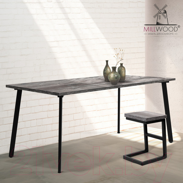 Изображение товара Обеденный стол Millwood Шанхай 160x80x75 (сосна пасадена/металл черный)