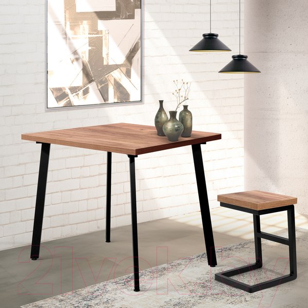 Изображение товара Обеденный стол Millwood Шанхай 90x90x75 (дуб табачный Craft/металл черный)