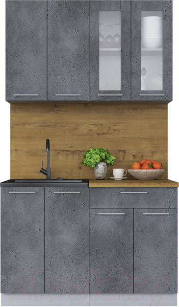 Изображение товара Кухонный гарнитур Интерлиния Мила 12 (бетон потленд/бетон портленд/дуб бунратти)