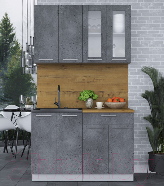 Изображение товара Кухонный гарнитур Интерлиния Мила 12 (бетон потленд/бетон портленд/дуб бунратти)