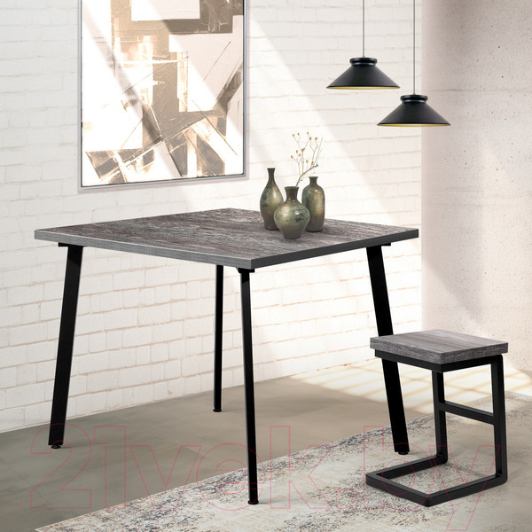 Изображение товара Обеденный стол Millwood Шанхай 100x100x75 (сосна пасадена/металл черный)