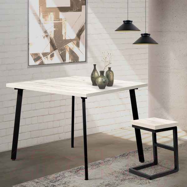 Изображение товара Обеденный стол Millwood Шанхай 110x110x75 (дуб белый Craft/металл черный)