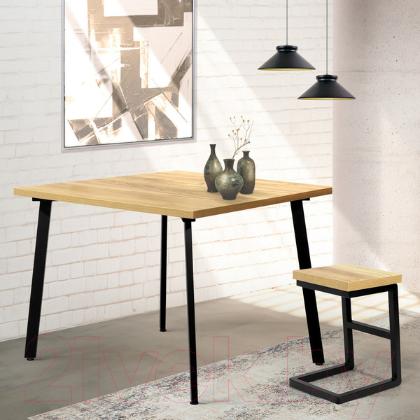 Изображение товара Обеденный стол Millwood Шанхай 110x110x75 (дуб золотой Craft/металл черный)