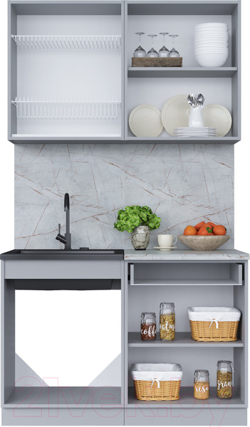 Изображение товара Кухонный гарнитур Интерлиния Мила 12 (дуб веллингтон/дуб веллингтон/травертин серый)