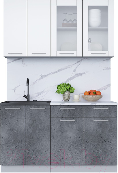 Изображение товара Кухонный гарнитур Интерлиния Мила 14-60 (белый платинум/бетон портленд/белый гранит)