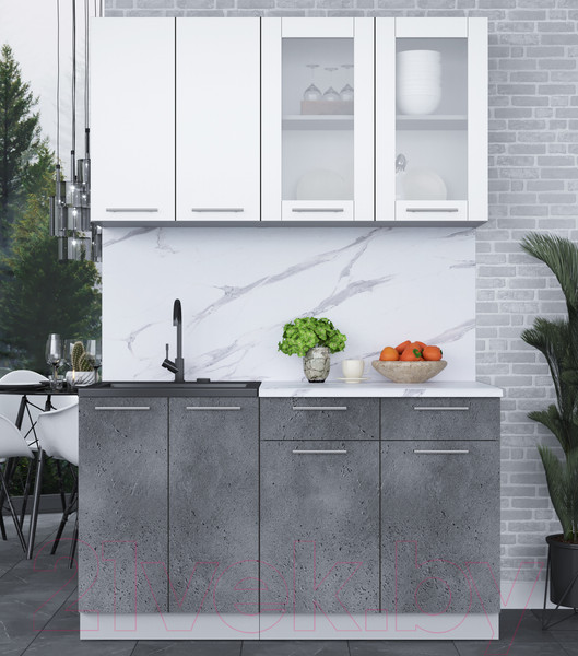 Изображение товара Кухонный гарнитур Интерлиния Мила 14-60 (белый платинум/бетон портленд/белый гранит)