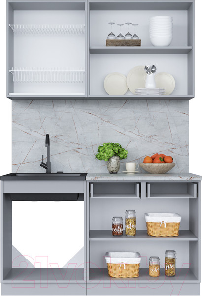 Изображение товара Кухонный гарнитур Интерлиния Мила 14-60 (белый платинум/дуб веллингтон/белый гранит)