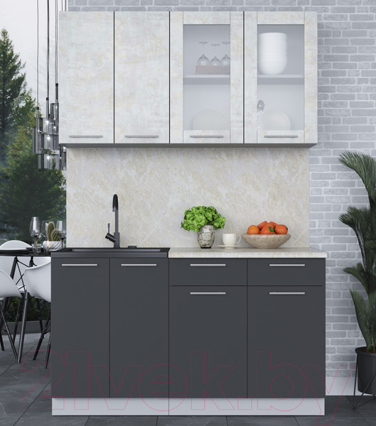 Изображение товара Кухонный гарнитур Интерлиния Мила 14-60 (бетон лайт/антрацит/опал светлый)