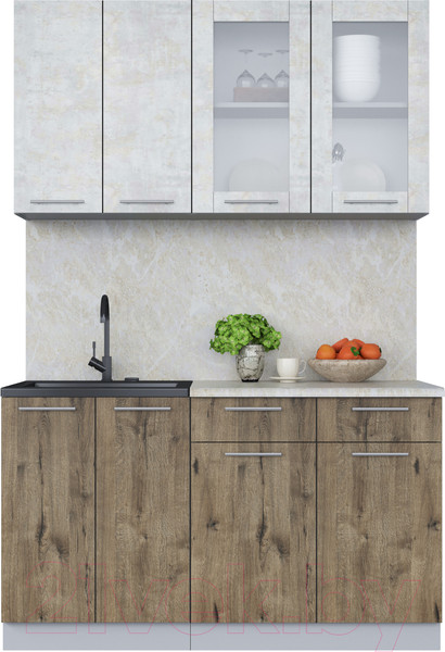 Изображение товара Кухонный гарнитур Интерлиния Мила 14-60 (бетон лайт/дуб веллингтон/опал светлый)
