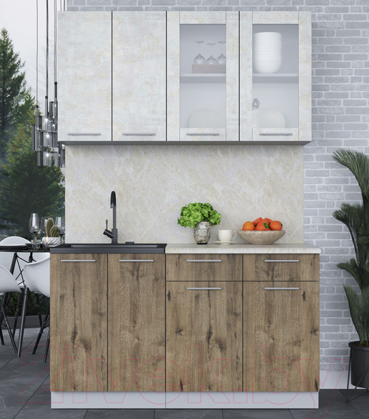 Изображение товара Кухонный гарнитур Интерлиния Мила 14-60 (бетон лайт/дуб веллингтон/опал светлый)