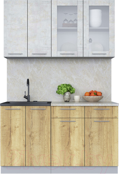 Изображение товара Кухонный гарнитур Интерлиния Мила 14-60 (бетон лайт/дуб золотой/опал светлый)