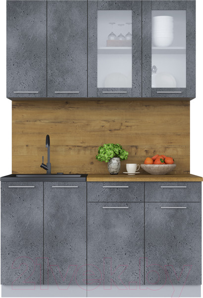 Изображение товара Кухонный гарнитур Интерлиния Мила 14-60 (бетон потленд/бетон портленд/дуб бунратти)