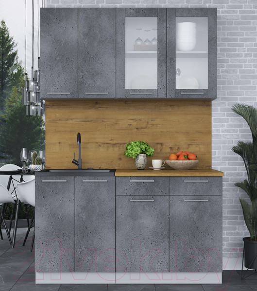 Изображение товара Кухонный гарнитур Интерлиния Мила 14-60 (бетон потленд/бетон портленд/дуб бунратти)