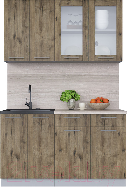 Изображение товара Кухонный гарнитур Интерлиния Мила 14-60 (дуб веллингтон/дуб веллингтон/травертин серый)